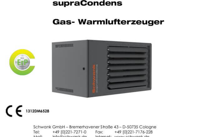 Deckblatt der technischen Anleitung für kondensierende Warmlufterzeuger.